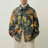Momentlover Eyes Print Hipster Men Jackets Turn-down Collar Shirts Spring Autumn Fashion Cardigan Tops Casual Streetwear England Style