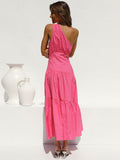 Red Boho Asymmetrical Solid Color Sexy One Shoulder Straped Bodycon Midi Dress Women Casual Summer Party Slip Dresses A1233