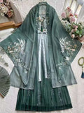Hanfu Dress Women Chinese Traditional Vintage Hanfu Female Halloween Cosplay Costume Printed Hanfu Green 3pcs Sets Plus Size XL
