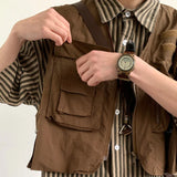Momentlover  -  Japanese Retro Short Workwear Vest College Style Loose Casual High Street Jacket Bottoming Shirt Shorts Suit Female Clothes