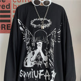 Momentlover Men Long Sleeve T-Shirts Autumn Print Gothic Vintage Ulzzang Cozy High Street Streetwear Trendy Baggy Korean Version Harajuku Bf