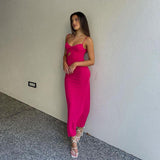 Hollow Split Sexy Bodycon Midi Dress Women New Summer Beach V Neck Backless Sundress Rose Party Evening Elegant Dresses Birthday