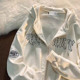 Momentlover Vintage Letter Print Zip Up Hoodie Women Jacket sweatshirt Oversized Casual Teens Clothes Hip Hop Streetwear New Korean