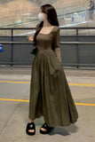 themeisles Spring  New Hepburn Style Gentle Temperament Pocket Waist Slim Panel Large Hemline Long Sleeve Dress