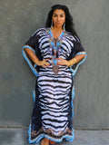 Solid Plus Size Long Kaftan Casual V-Neck Robe Summer Batwing Sleeve Woman Clothing Side Split Beachwear Maxi Dress Q1383