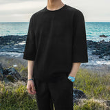 Momentlover   -  Men Summer New Fashion  Streetwear T Shirts Mens O-neck Loose Pullover Tops Male Solid Color Casual Tee Shirts V41