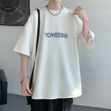 Momentlover Men's Oversized Tshirts Letter Print Tee Shirt Korean Style Women Man Unisex Short Sleeve Tops Large Size Male Tees 5XL