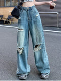 themeisles Vintage Pants, Jeans, Women's Torn Wide Leg Pants, Summer High Waisted, Slimming, Loose Fitting Long Pants, Women's Jeans