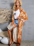 Printed Fringed Long Kimono Dress Bikini Wrap Cover-Ups Plus Size Women Summer Clothes Beach Wear Swim Suit Cover Up A1098