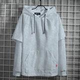 Momentlover   -  Fashion Solid Color Hooded Fake Two Piece T-Shirt Men's Clothing Autumn New Oversized Casual Tops Loose Korean Tee Shirt