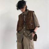 Momentlover  -  Japanese Retro Short Workwear Vest College Style Loose Casual High Street Jacket Bottoming Shirt Shorts Suit Female Clothes