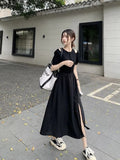 Geuxml   Summer Black Long Dress Womens Sexy Fashion Elegant Trend Simple Streetwear Party Daily Beach Midi Dresses Lady Vestidos