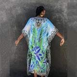 Solid Plus Size Long Kaftan Casual V-Neck Robe Summer Batwing Sleeve Woman Clothing Side Split Beachwear Maxi Dress Q1383