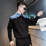 Momentlover  -  Fashion Lapel Spliced Loose Fake Two Pieces Shirts Men's Clothing Autumn New Oversized Casual Tops All-match Korean Shirt