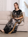 Elegant Tiger Printed Long Dreen  Women Summer Tassel Batwing Sleeve Dress Beach Wear Long Robe De Plage A925