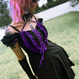 Halloween Women Girl Black Purple Lace Lolita Dress Medieval Gothic Style Retro Bandage Party Dresses Elf Cosplay Costume Vintage Vestidos
