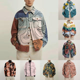 Momentlover Eyes Print Hipster Men Jackets Turn-down Collar Shirts Spring Autumn Fashion Cardigan Tops Casual Streetwear England Style