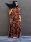 Solid Plus Size Long Kaftan Casual V-Neck Robe Summer Batwing Sleeve Woman Clothing Side Split Beachwear Maxi Dress Q1383