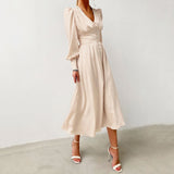 Graduation Party Puff Sleeve Vintage Satin Midi Dress Women V-Neck Party Pleated Dress Black Elegant Bodycon