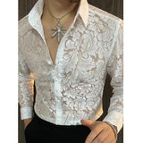 Momentlover  -  Men's Slim Fit Shirt Spring Semi Transparent Long Sleeved Shirt Men Nightclub Sexy Casual Social Party Tuxedo Stage Singer Shirt