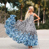 Casual Printed Loose Large Hem Dress Sexy Sleeveless Lady Beach Maxi Dress  Summer Fashion Elegant Dresses A1080