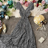 Bohemian Printed Blue Backless Sexy Summer Floral Beach Vacation Dress Female V-Neck Irregular Vestidos