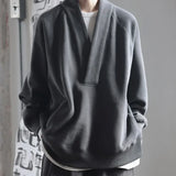 Momentlover  -  Old Money Sweatshirts Men Oversize Pullovers Sweatshirt Male Vintage Casual Japanese Streetwear V-neck Autumn Winter