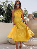 Red Boho Asymmetrical Solid Color Sexy One Shoulder Straped Bodycon Midi Dress Women Casual Summer Party Slip Dresses A1233