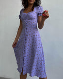Maxi Floral Dresses For Women Beach Style Vintage Square Collar Summer Dresses  Womens Fashion Chic Designer Puff Sleeve