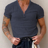 Momentlover Cotton Casual t Shirts Mens Clothing Solid Short Sleeve Polos Shirts Summer Fashion Man Streetwear Button V-neck Tee Tops