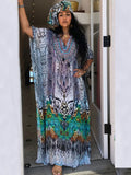 Solid Plus Size Long Kaftan Casual V-Neck Robe Summer Batwing Sleeve Woman Clothing Side Split Beachwear Maxi Dress Q1383