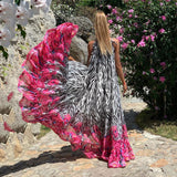 Casual Printed Loose Large Hem Dress Sexy Sleeveless Lady Beach Maxi Dress  Summer Fashion Elegant Dresses A1080