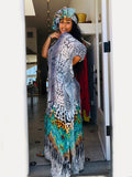 Solid Plus Size Long Kaftan Casual V-Neck Robe Summer Batwing Sleeve Woman Clothing Side Split Beachwear Maxi Dress Q1383