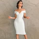 Bandage Dress For Women  Summer Off Shoulder Bodycon Dress Elegant Sexy White Red Evening Party Dress Club High Quality