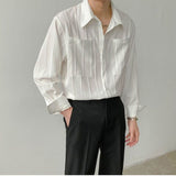 Momentlover Fashion Lapel Button Spliced Pockets All-match Shirts Men's Clothing Spring New Loose Casual Tops Solid Color Korean Shirt