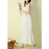 Autumn Sweet Princess Dress Women Solid Color Cotton Lace Embroidery Mid Length Embroidery Dress Delicate Ruffles Dress K056
