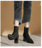 themeisles Shoes for Women Fashion Zipper Mid Sleeve Boots Autumn Classic Elegant Women's Boots Solid Pointed Toe Single Shoe