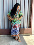 Solid Plus Size Long Kaftan Casual V-Neck Robe Summer Batwing Sleeve Woman Clothing Side Split Beachwear Maxi Dress Q1383