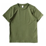 Momentlover  -  Summer Japanese Heavy Cotton T-shirt Men's Brushed Round Neck Thick Cotton Short-sleeved Khaki T-shirt