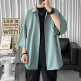Momentlover  -  Solid Color Oversized Men's Shirts Harajuku Men Casual Half Sleeve Shirt Tops Cool Summer Streetwear Man Blouse 6 Colors