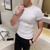 Momentlover -  Summer New Men Fitness Short Sleeve Leisure Round Collar Slim Fit T-shirts Male Fashion Korean Solid Color Tops Shirts L18