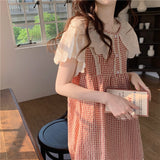 themeisles Plaid Retro Elegant Casual NightDress Soft Ruffles Sweet Simple Summer O-Neck Princess Long Sleepwear Cotton Lace Short sleeve