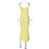 Summer Women Spaghetti Strap Mermaid Dress Lady Sexy Sleeveless Backless Solid Color Sheath Mermaid Dress Vestidos SS205
