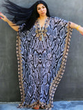 Solid Plus Size Long Kaftan Casual V-Neck Robe Summer Batwing Sleeve Woman Clothing Side Split Beachwear Maxi Dress Q1383