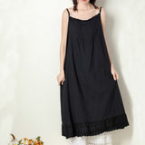 Spring Autumn Mori Girl Sweet Cotton And Linen Loose Long Dress Women Solid Color Sleeveless Bottom Strap Dresses K058