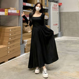 themeisles Spring  New Hepburn Style Gentle Temperament Pocket Waist Slim Panel Large Hemline Long Sleeve Dress