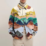 Momentlover Eyes Print Hipster Men Jackets Turn-down Collar Shirts Spring Autumn Fashion Cardigan Tops Casual Streetwear England Style