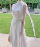 White Elegance Dress Two Pieces Summer Sleeveless Bohemian Gown Vacation Style French Chi Chiffon Designer Evening Dresses Fairy