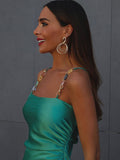 Women Chic Sling Strap Off Shoulder Midi Green Satin Backless Dress Club Party Sexy Skinny Women Summer Dress