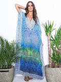 Solid Plus Size Long Kaftan Casual V-Neck Robe Summer Batwing Sleeve Woman Clothing Side Split Beachwear Maxi Dress Q1383